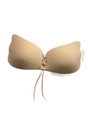 Stick On Bra Womens One Size Beige Backless Strapless Adhesive Push Up Lace Up